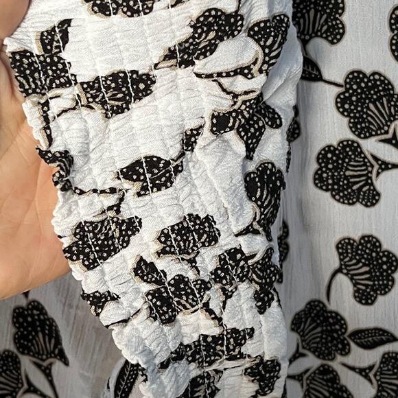 Lane Bryant white black floral chiffon blouse neck tie size 30 32 - Picture 4 of 8